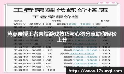 黄磊亲授王者荣耀游戏技巧与心得分享助你轻松上分